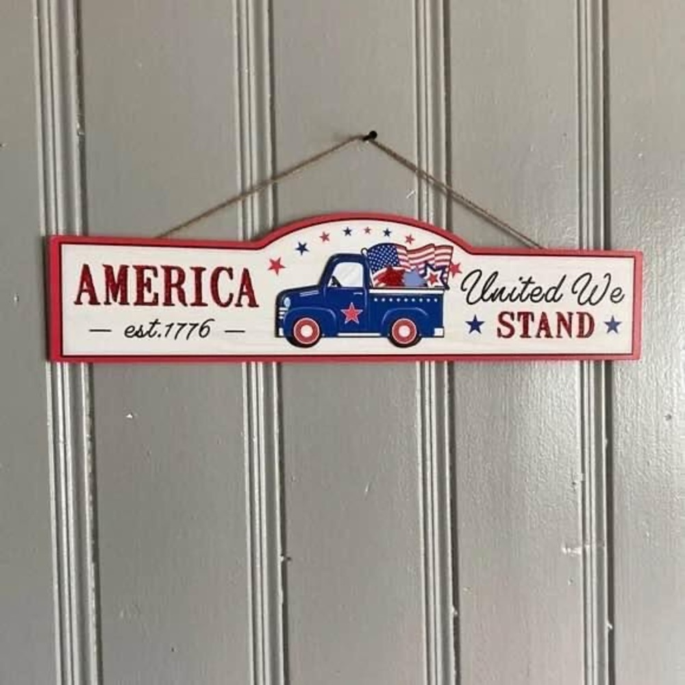 NWT Wooden America United We Stand Patriotic Blue Farm Truck Decor Sign 🇺🇸